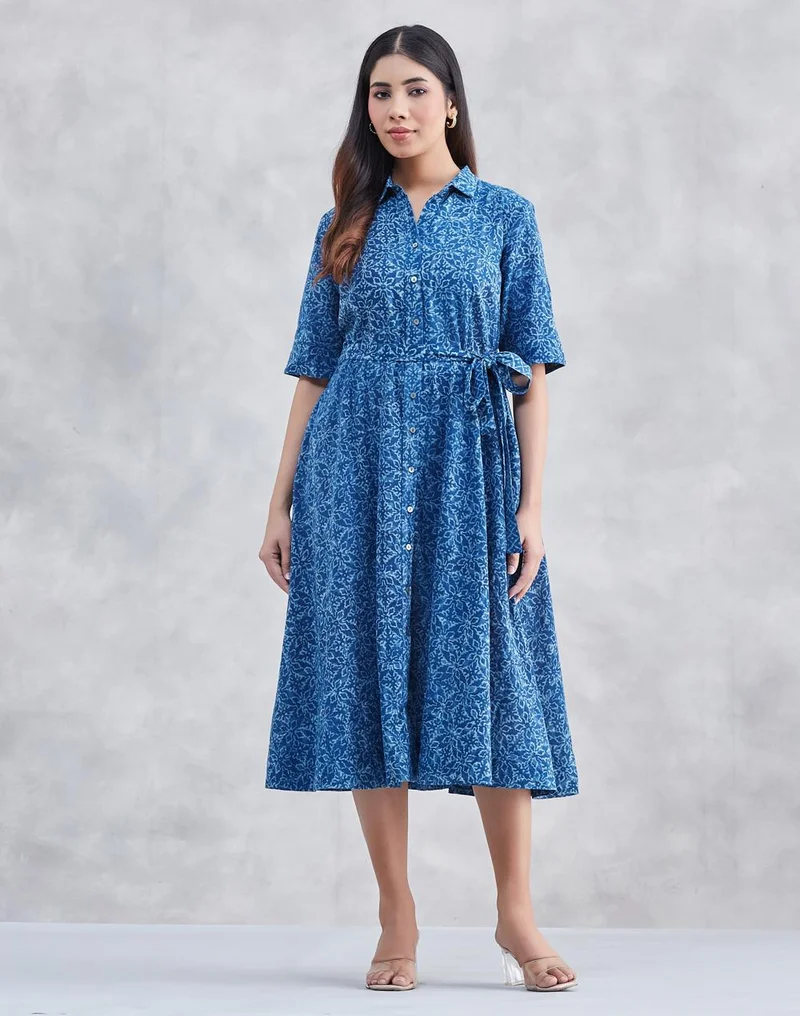 Fabindia  Indigo Cotton Dabu Midi Dress for Women | Best Price UAE