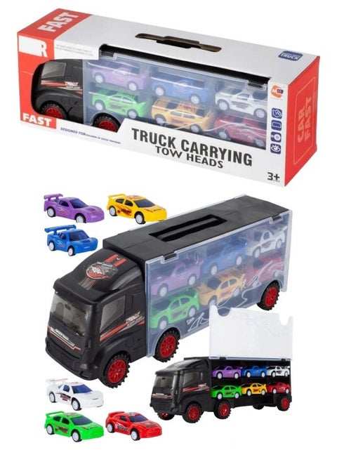 6-Piece Racer Vehicle With Container Truck Mini Pull Back Car Toy Set