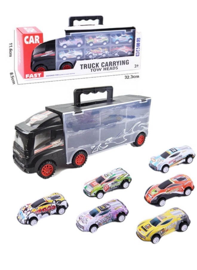 6-Piece Racer Vehicle With Container Truck Mini Pull Back Car Toy Set