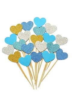Generic 20 Handmade Lovely Blue Heart Cupcake Toppers Cake Party Supplies Birthday Wedding Party Decoration 