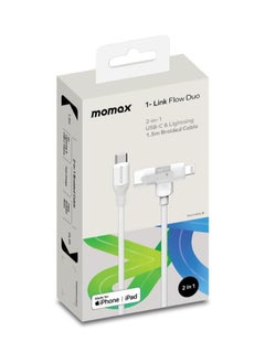 1-Link Flow Duo 2-IN-1 USB-C to USB-C + Lightning Braided Cable 1.5m -  MFi Certified, Fast Charging, Heavy Duty 35,000 Bends, for iPhone 15/14/13/12 Pro Max/Pro/Plus, Samsung S24/S23 - White - pzsku/Z4E345AC8BF4E2803ED9BZ/45/_/1719316662/91f3c55d-39a8-487c-b4ea-aefb24367946