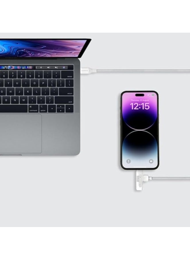 Momax 1-Link Flow Duo 2-IN-1 USB-C to USB-C + Lightning Braided Cable 1.5m -  MFi Certified, Fast Charging, Heavy Duty 35,000 Bends, for iPhone 15/14/13/12 Pro Max/Pro/Plus, Samsung S24/S23 - White  - Image 2