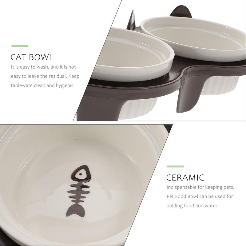 Elevated Ceramic Cat Bowl Set with Slant Design and Neck Protection Feeding Rack - Image 4