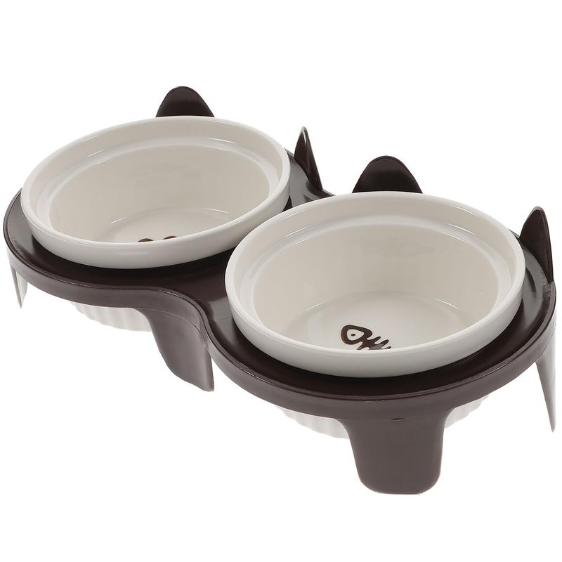 Elevated Ceramic Cat Bowl Set with Slant Design and Neck Protection Feeding Rack - Image 2