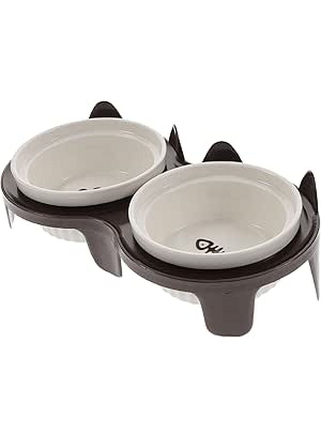 Elevated Ceramic Cat Bowl Set with Slant Design and Neck Protection Feeding Rack - Image 1