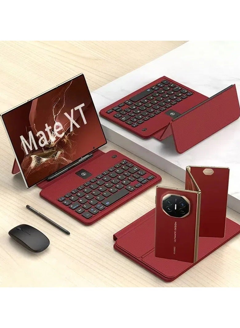 Huawei Mate XT Flip Full Cover Leather Case, Wireless Bluetooth Keyboard Stylus Mouse Set, High-end Light Luxury Design for Huawei Mate XT