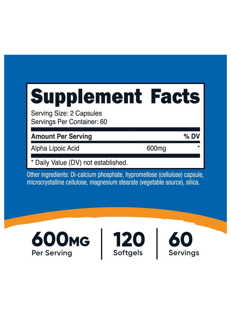 Nutricost Alpha Lipoic Acid 600Mg Per Serving 120 Capsules 60 Servings Plant Based Caps Nongmo - Image 2