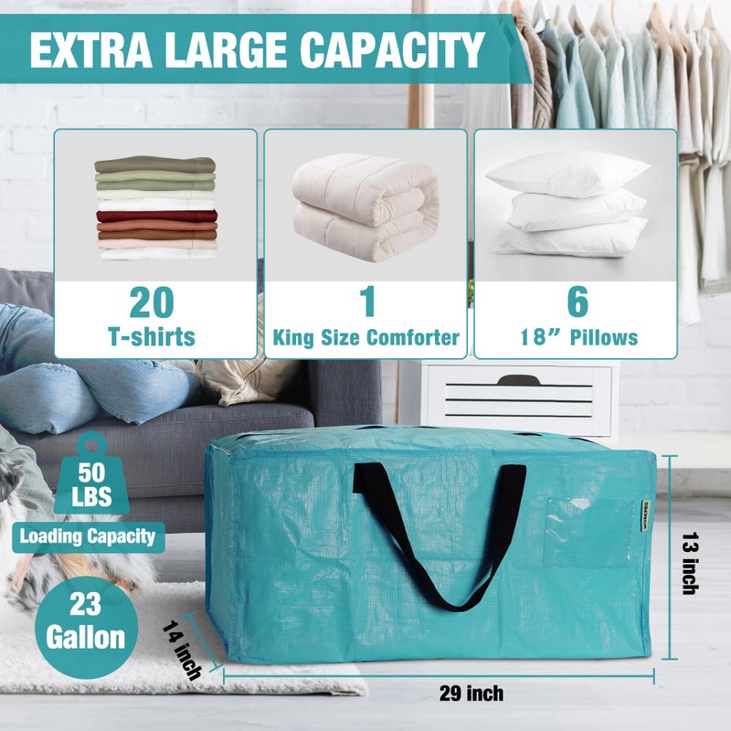 WORKPRO 6 Pack Extra Large Moving Bags with Zippers & Carrying Handles Backpack Straps, Heavy-Duty Storage Tote for Space Saving Moving Storage (Blue) - Image 3