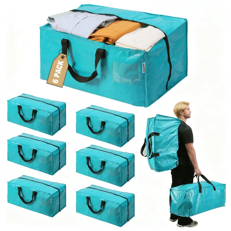 WORKPRO 6 Pack Extra Large Moving Bags with Zippers & Carrying Handles Backpack Straps, Heavy-Duty Storage Tote for Space Saving Moving Storage (Blue) - Image 1