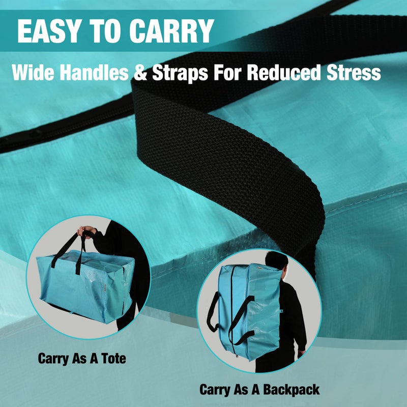 WORKPRO 6 Pack Extra Large Moving Bags with Zippers & Carrying Handles Backpack Straps, Heavy-Duty Storage Tote for Space Saving Moving Storage (Blue) - Image 4