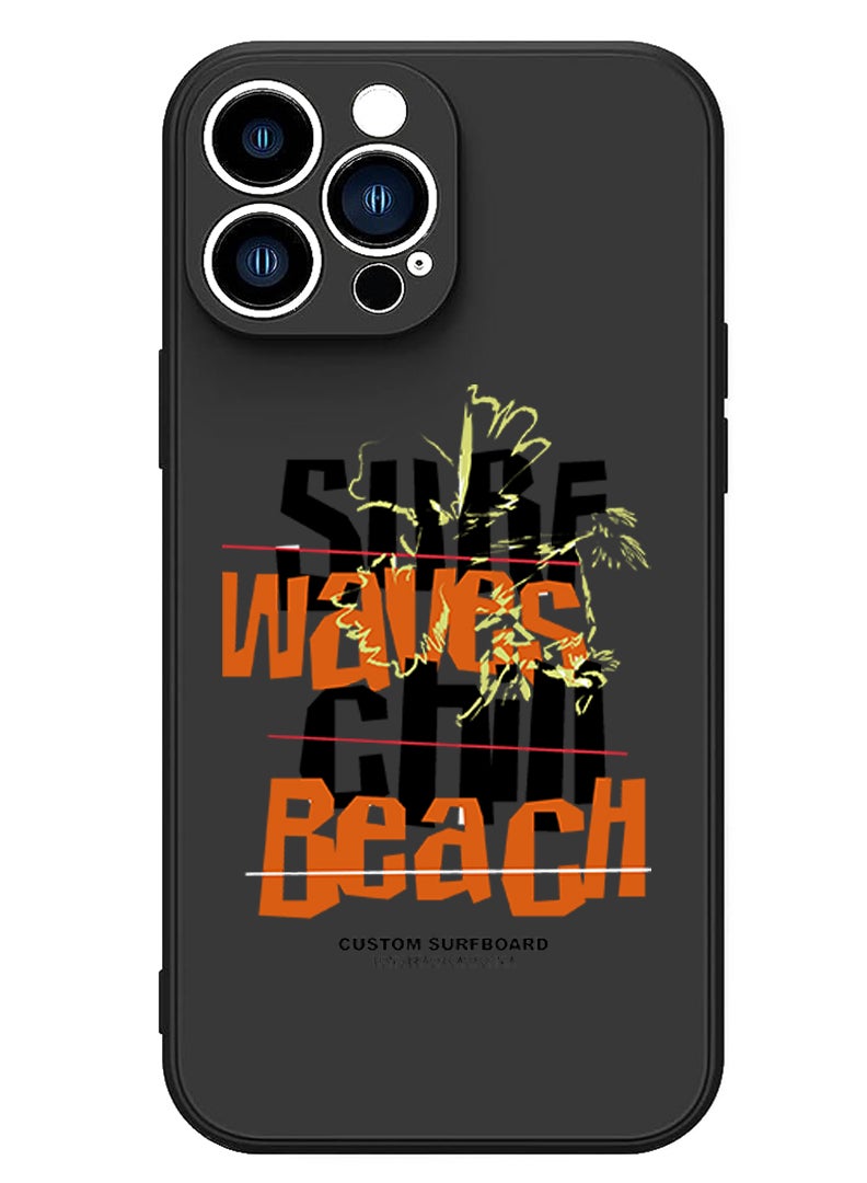 Theodor Protective Slim Fit Case Liquid Silicone Cover with Full Body Protection Anti-Scratch Shockproof Case For iPhone 15 Pro Max Black - Surf waves chill beach black - Image 1