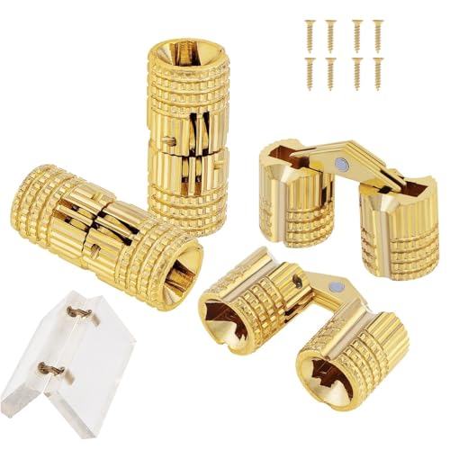 Xfopz 4 Pcs 8mm Hidden Brass Barrel Hinges, 180 Degree Opening Angle Concealed Furniture Hinges for DIY Jewelry Box Hand Craft - Image 1