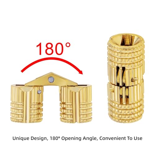 Xfopz 4 Pcs 8mm Hidden Brass Barrel Hinges, 180 Degree Opening Angle Concealed Furniture Hinges for DIY Jewelry Box Hand Craft - Image 3