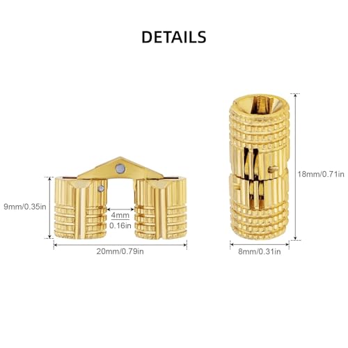 Xfopz 4 Pcs 8mm Hidden Brass Barrel Hinges, 180 Degree Opening Angle Concealed Furniture Hinges for DIY Jewelry Box Hand Craft - Image 2