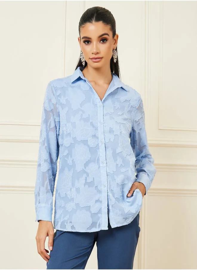 ستايلي Jacquard Oversized Shirt with Long Sleeves