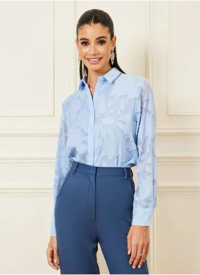 ستايلي Jacquard Oversized Shirt with Long Sleeves