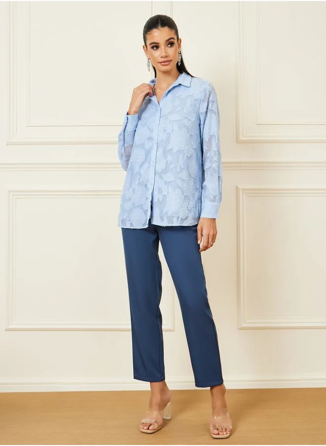 ستايلي Jacquard Oversized Shirt with Long Sleeves