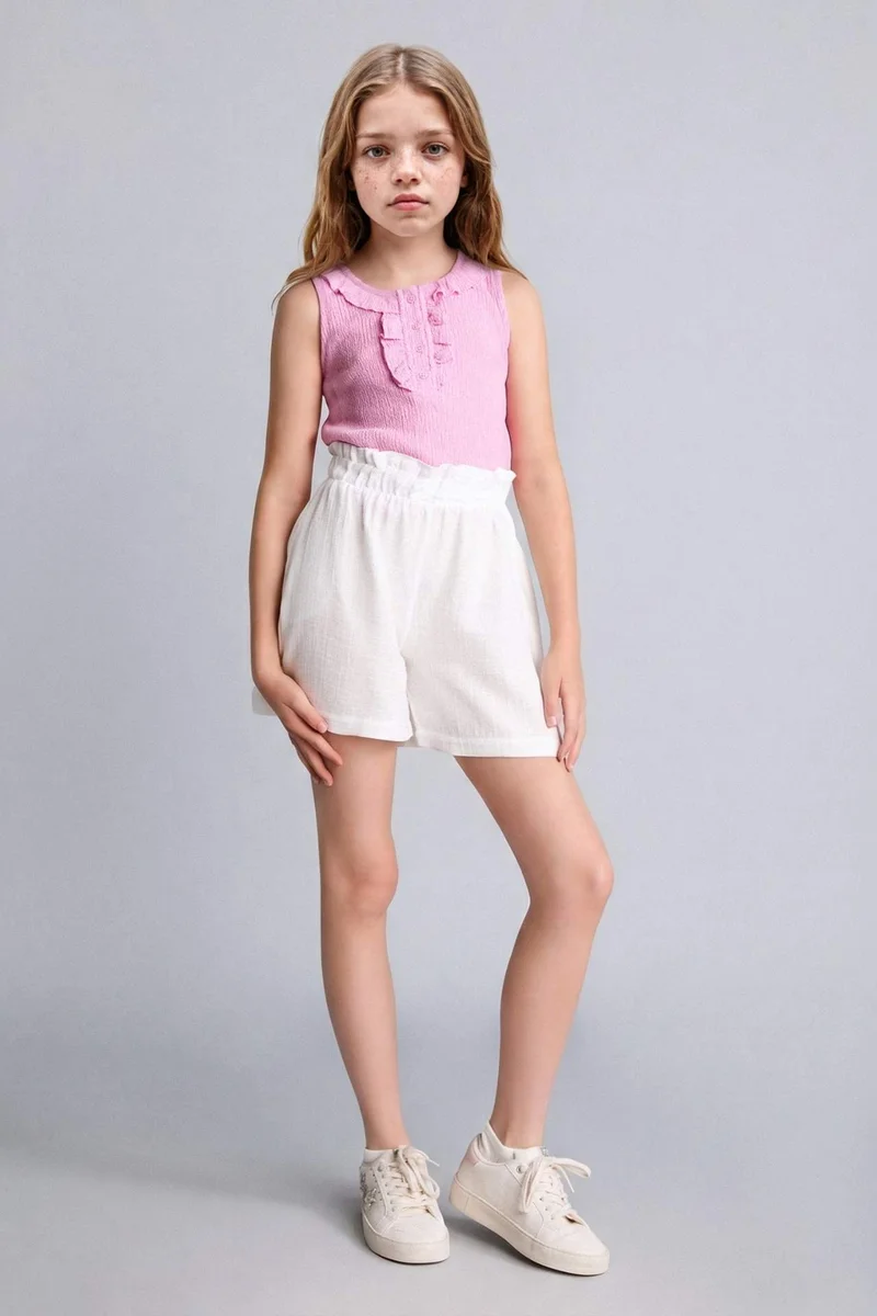 ديفاكتو Girl Crinkle Fabric Ruffled Blouse