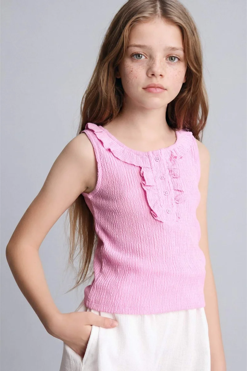 ديفاكتو Girl Crinkle Fabric Ruffled Blouse