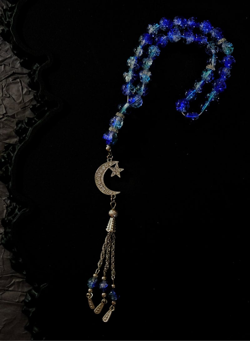 ALIENDL Deluxe Islamic Gift Set – Star & Moon Mecca Projection Pendant with 3 Blue-Purple Prayer Beads – Elegant Muslim Tasbih Box - Image 4