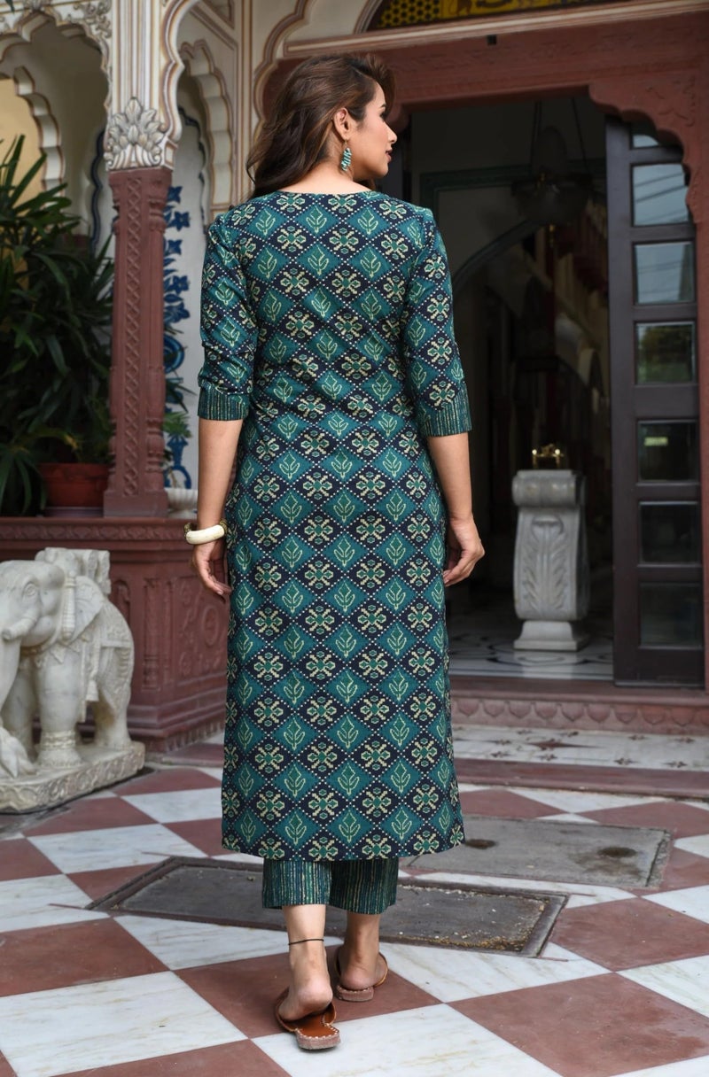 LookMark Women's Cotton Blend Printed Kurta with Pant & Dupatta| Kurta with Pants and Dupatta Set_AZ-LM-KS2116_CG1-L Green - Image 4