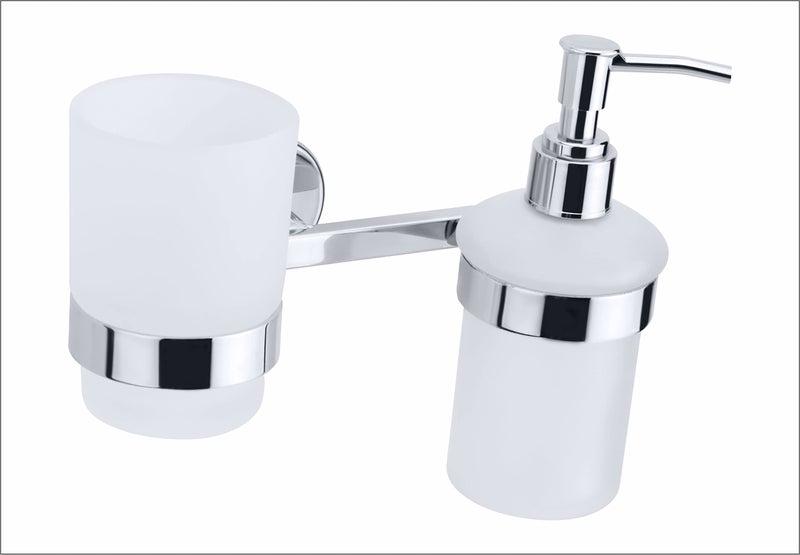 ORCE BATH ARTICLE soap Dispenser with Toothbrush Holder for washbasin Liquid Dispenser and Brush Holder for Bathroom Tumbler Holders dispensers (304 Stainless Steel,Chrome Finish,Frosted Glass) at - Image 3