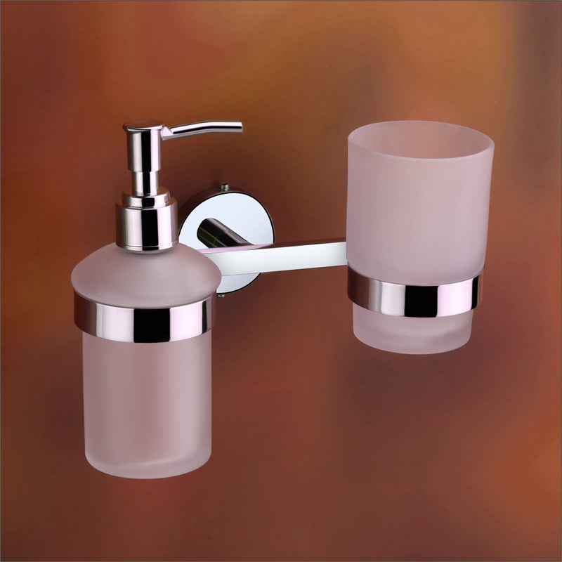 ORCE BATH ARTICLE soap Dispenser with Toothbrush Holder for washbasin Liquid Dispenser and Brush Holder for Bathroom Tumbler Holders dispensers (304 Stainless Steel,Chrome Finish,Frosted Glass) at - Image 1
