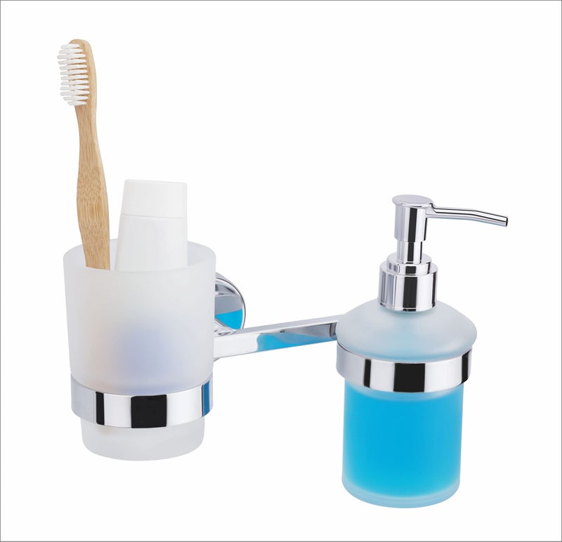ORCE BATH ARTICLE soap Dispenser with Toothbrush Holder for washbasin Liquid Dispenser and Brush Holder for Bathroom Tumbler Holders dispensers (304 Stainless Steel,Chrome Finish,Frosted Glass) at - Image 2