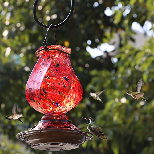 BOLITE Hummingbird Feeder, Hand Blown Glass Hummingbird Feeders for Outdoors Hanging, with Ant Moat and 5 Feeding Ports, 22 Ounces, Red, Birthday Gifts for Women Men, Gifts for Mom Dad - Image 3