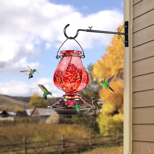 BOLITE Hummingbird Feeder, Hand Blown Glass Hummingbird Feeders for Outdoors Hanging, with Ant Moat and 5 Feeding Ports, 22 Ounces, Red, Birthday Gifts for Women Men, Gifts for Mom Dad - Image 2
