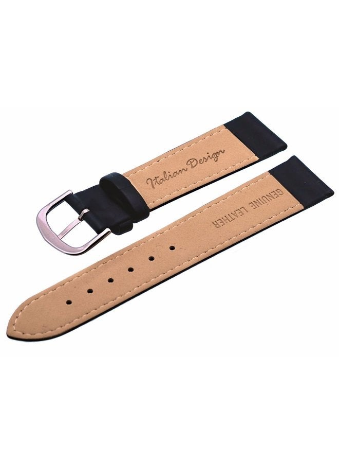 Rev ITAL5064 18 mm 20 mm Black Brown Flat Plain Pattern Genuine Leather Watch Replacement Band 18 mm Brown - Image 2