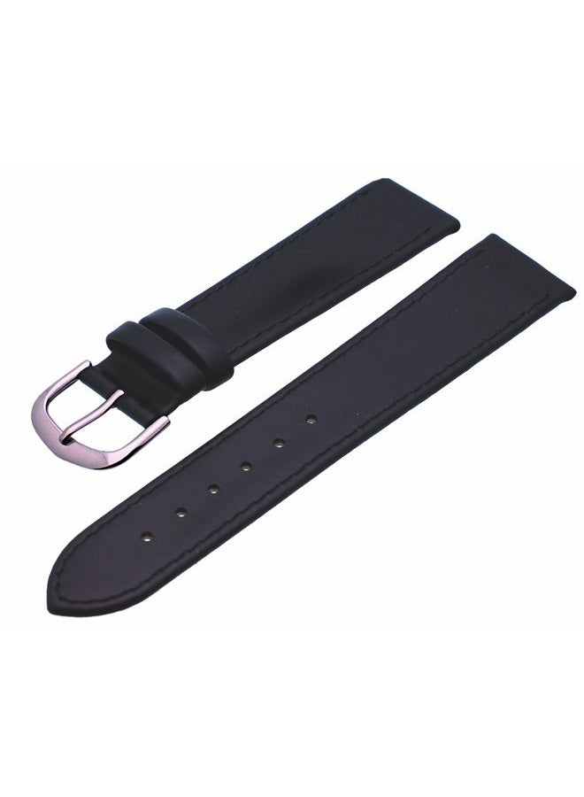 Rev ITAL5064 18 mm 20 mm Black Brown Flat Plain Pattern Genuine Leather Watch Replacement Band 18 mm Brown - Image 1