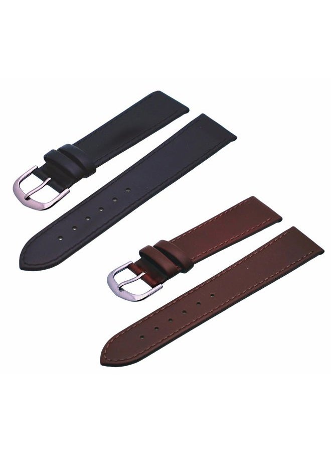 Rev ITAL5064 18 mm 20 mm Black Brown Flat Plain Pattern Genuine Leather Watch Replacement Band 18 mm Brown - Image 3