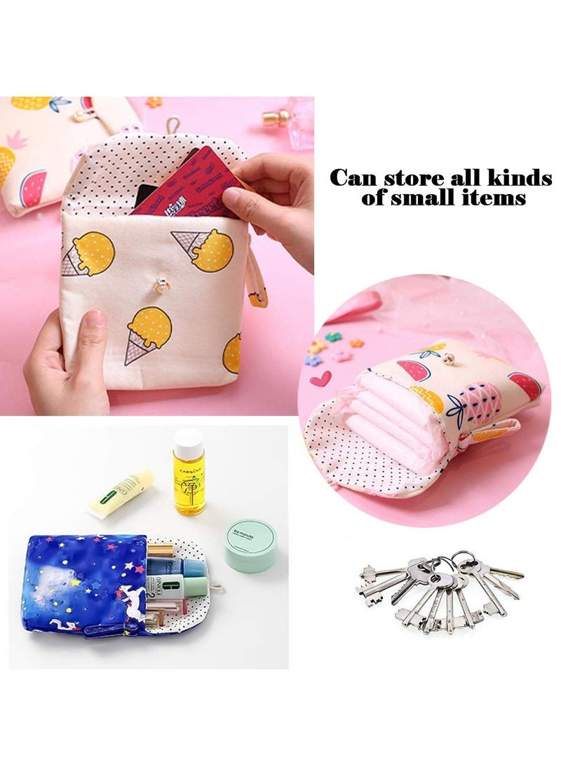 KASTWAVE 5 Pieces Portable Sanitary Napkin Storage Bag Cute Sanitary Storage Bag with Button and Hanging Loop Rectangular Storage Bag Menstrual Pad Bags for Women Girls Cosmetics Candy - Image 5
