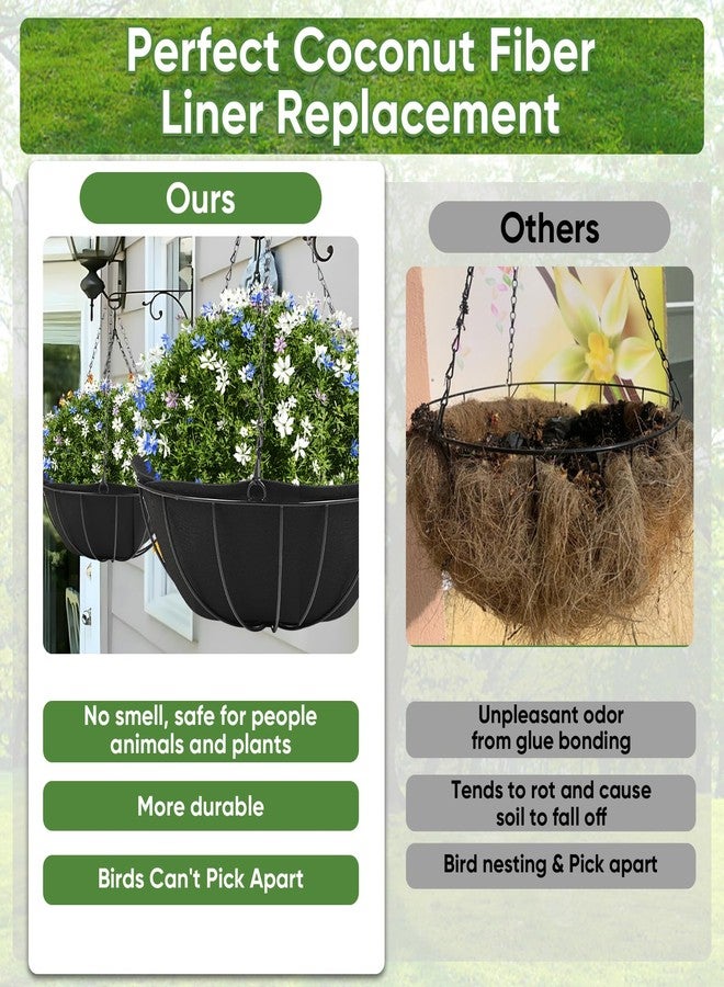 بطانات سلة معلقة من HKZ - عبوة من قطعتين من بطانات القماش المستديرة مقاس 14 بوصة لسلال التعليق، بطانة بديلة من ألياف جوز الهند، بطانات متينة غير منسوجة لسلال التعليق والزهور والنباتات (أسود) - Image 5