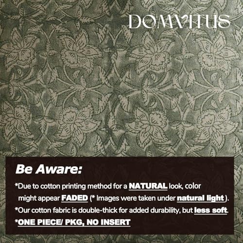 DOMVITUS Floral Pillow Covers 18x18 Throw Pillow Covers Block Print Vintage Decorative Neutral Pillow Cover for Couch Bed Living Room Dusty Green 1PC - Image 3