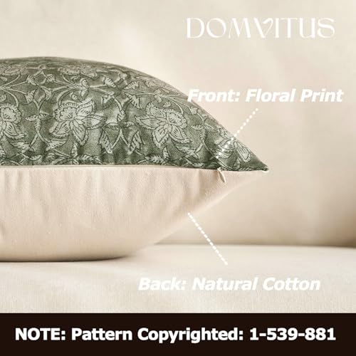 DOMVITUS Floral Pillow Covers 18x18 Throw Pillow Covers Block Print Vintage Decorative Neutral Pillow Cover for Couch Bed Living Room Dusty Green 1PC - Image 2