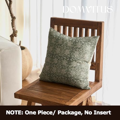 DOMVITUS Floral Pillow Covers 18x18 Throw Pillow Covers Block Print Vintage Decorative Neutral Pillow Cover for Couch Bed Living Room Dusty Green 1PC - Image 5