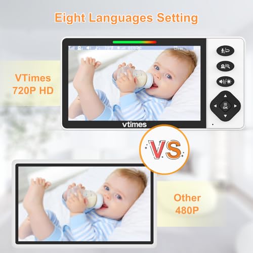 VTimes Baby Monitor with Camera and Audio, 5.5" 720P HD Screen Video Baby Monitor No WiFi VOX Mode Pan-Tilt-Zoom Alarm and 1000ft Range, Night Vision and Night Light, Ideal for Baby/Elderly/Pet - Image 3