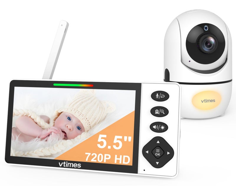 VTimes Baby Monitor with Camera and Audio, 5.5" 720P HD Screen Video Baby Monitor No WiFi VOX Mode Pan-Tilt-Zoom Alarm and 1000ft Range, Night Vision and Night Light, Ideal for Baby/Elderly/Pet - Image 1