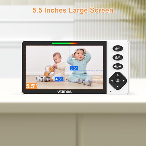 VTimes Baby Monitor with Camera and Audio, 5.5" 720P HD Screen Video Baby Monitor No WiFi VOX Mode Pan-Tilt-Zoom Alarm and 1000ft Range, Night Vision and Night Light, Ideal for Baby/Elderly/Pet - Image 2