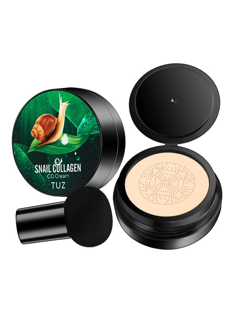 TUZ 1pc Snail Collagen CC Cream: Moisturize with a Long-Lasting, Waterproof Foundation Look Snail Collagen BB Cream Mushroom Head Air Cushion CC Cream Matte Concealer Full Coverage Acne Scars Dark Circles Cosmetics - Image 1