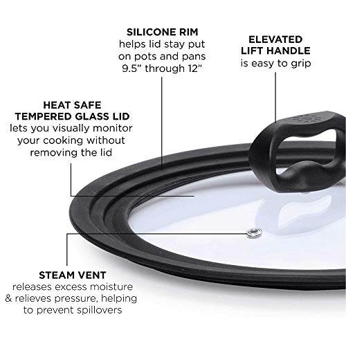 Ecolution Universal Lid for Pots and Pans, Fits 9.5-Inch to 12-Inch Cookware, Tempered Glass Replacement Lid with Heat Resistant Silicone Edge, Dishwasher Safe, Made without BPA, Large, Black - Image 2