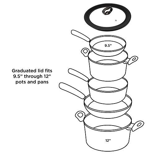 Ecolution Universal Lid for Pots and Pans, Fits 9.5-Inch to 12-Inch Cookware, Tempered Glass Replacement Lid with Heat Resistant Silicone Edge, Dishwasher Safe, Made without BPA, Large, Black - Image 3