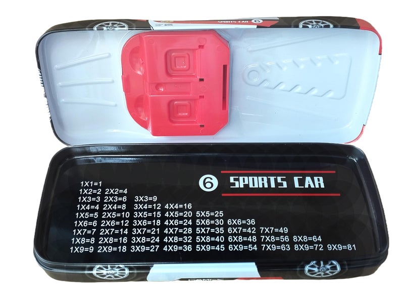 TECHNOCHITRA® Dual Space Racing Car Shape Metal Kids Pencil Box (Assorted) - Image 2