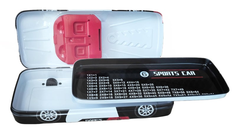 TECHNOCHITRA® Dual Space Racing Car Shape Metal Kids Pencil Box (Assorted) - Image 3