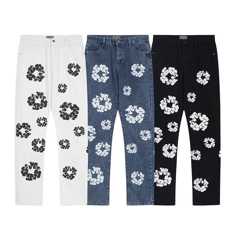 Hip-Hop Star With Kapok Denim Jacket Coat Gradient Pattern Jeans Trousers - Image 4