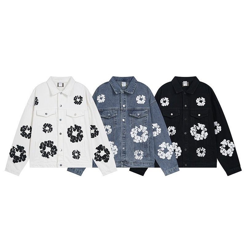 Hip-Hop Star With Kapok Denim Jacket Coat Gradient Pattern Jeans Trousers - Image 3