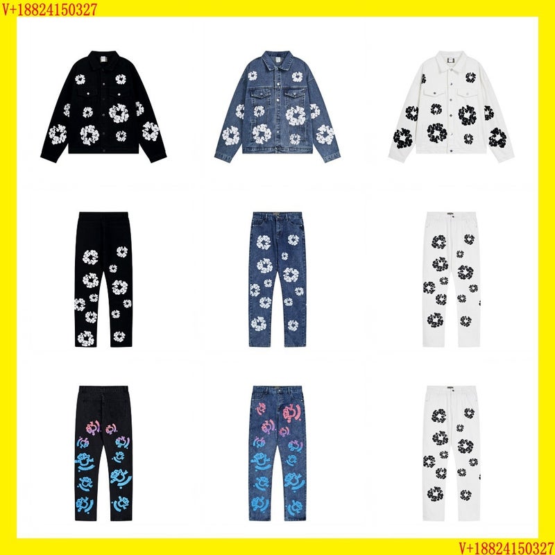 Hip-Hop Star With Kapok Denim Jacket Coat Gradient Pattern Jeans Trousers - Image 2