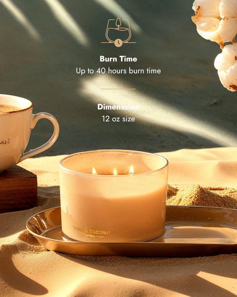 96NORTH Luxury Coconut Soy Candle | Large 3 Wick Jar Candle | Up to 50 Hours Burning Time | Tropical Beach Scented Candles for Home | 100% Natural Soy Wax | Housewarming Gift for Women and Men - Image 3